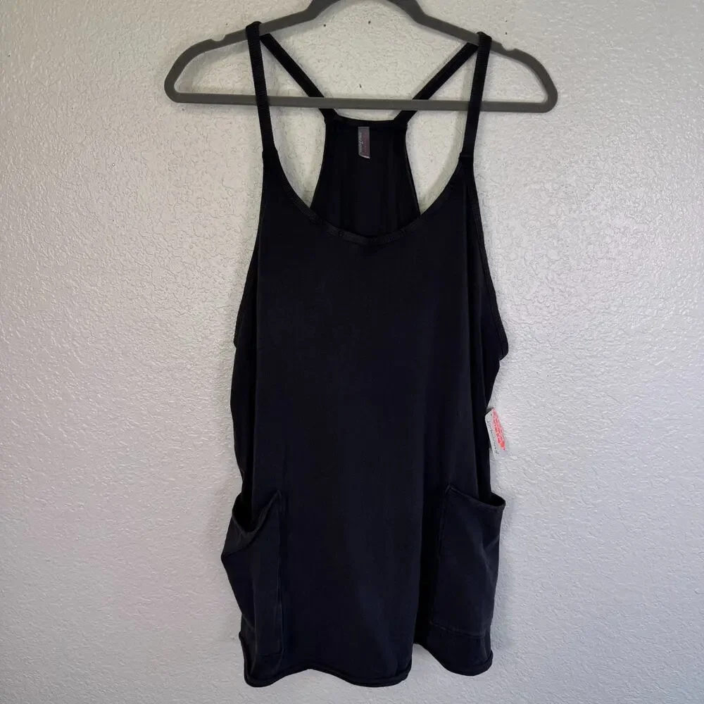 Free People Hot Shot Mini Dress Womens Small Lounge Oversize Washed Black NEW